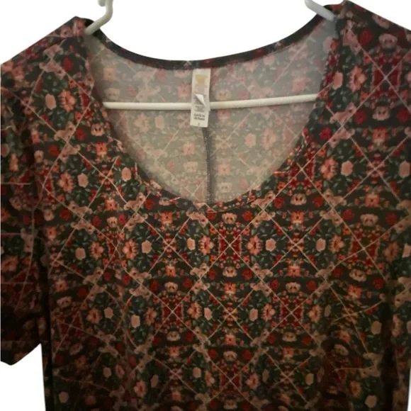 LuLaRoe Orange Brown Graphic Tunic Short Sleeve Dress - Picture 5 of 7